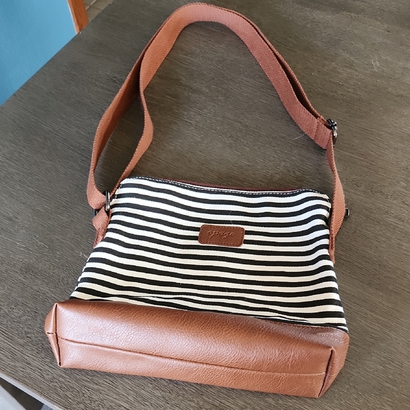 Handbags - Opage Brown and Black Striped Crossbody Adjustable Bag With Zipper
